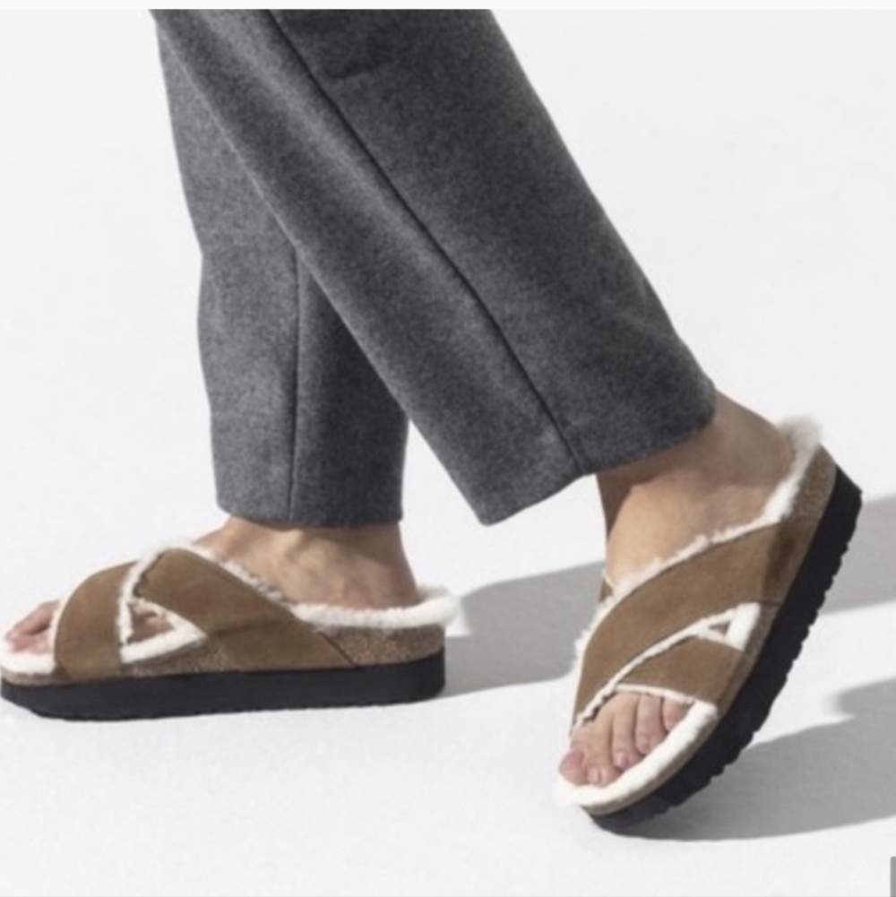 Papillio by Birkenstock Daytona Shearling Lined Platform Leather Sandal - Sz 10